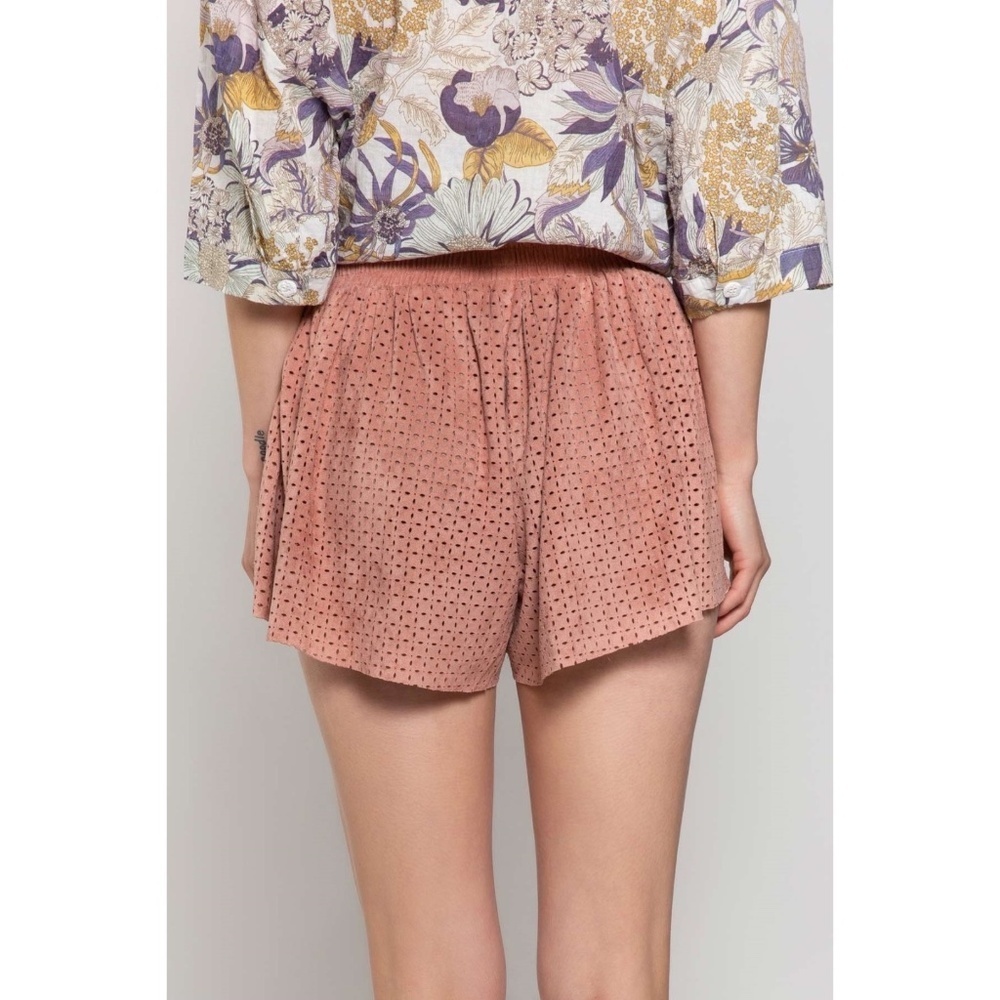 POL Dusty Pink Vegan Suede Smocked Waist Relaxed Fit Shorts - Picture 2 of 11
